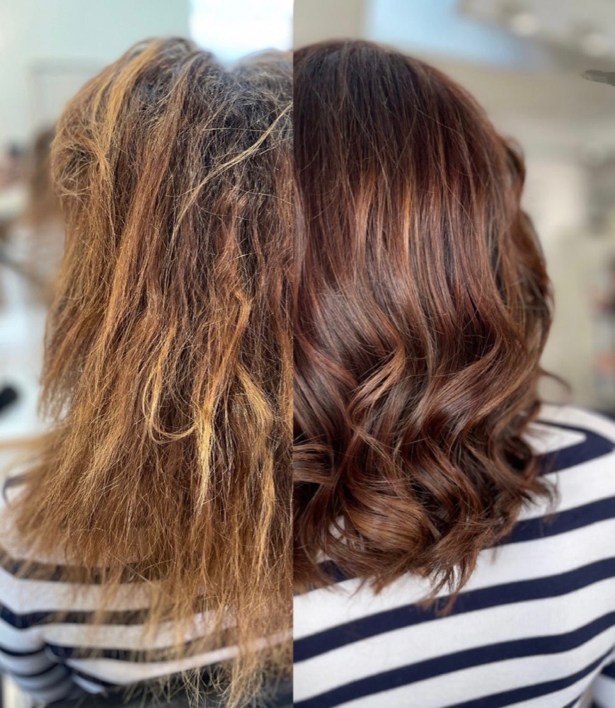 Transformation couleur — avant / après salon Philippe Ester